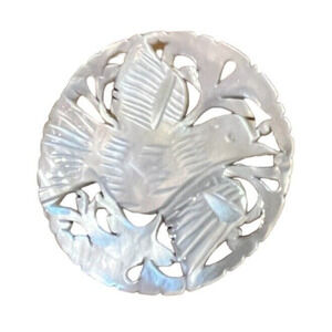 Vintage BETHLEHEM Carved MOP Mother of Pearl Shell BIRD Brooch Pin